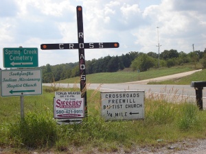 Cross Roads Free Will Baptist sign on HW 75 (Rd 1385)