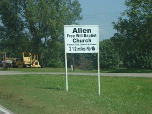 Allen Free Will Baptist Church sign (Hw 75)